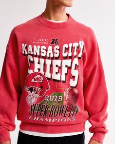 NFL Kansas City Chiefs Graphic Crew Sweatshirt | NFL NFL | Abercrombie.com Sweater Polo, Nfl Kansas City Chiefs, Johnny Collar, Cable Stitch, Men's Tops, Collar Sweater, Philadelphia Eagles, Crew Sweatshirts, Kansas City Chiefs