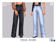 two different types of jeans are shown in the same color and size, one is black or blue