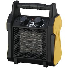 the portable heater is yellow and black