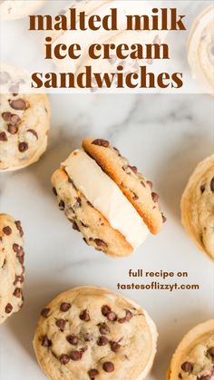 chocolate chip ice cream sandwiches with text overlay