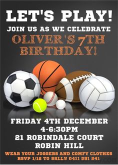 Sports Birthday Party Invitations Background Invitation, Sports Birthday Invitations, Basketball Birthday Parties, Sports Theme Birthday, Ball Birthday Parties, Sports Birthday Party, Ball Birthday, Sports Birthday, Sports Party