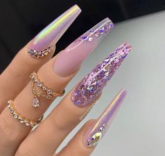 Stilleto Nails Designs, Nail Design Glitter, Sugar Nails, Nails Design With Rhinestones, Bling Nails, Purple Nails