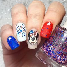 4th of July Disney Nails to Inspire Your Next Manicure Firework Nails, Disney Acrylic Nails, Minnie Mouse Nails, Flag Nails, Cruise Nails, Florida Nails, Mickey Nails, Patriotic Nails