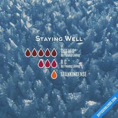 Staying Well 5 💧Thieves 3 💧RC 1 💧 Frankincense Rc Oil Diffuser Blends, Rc Diffuser Blend, Rc Diffuser Blends Young Living, Essential Oils For Rsv Season, Thieves Diffuser Blend, Rc Essential Oil, Young Living Essential Oils Starter Kit