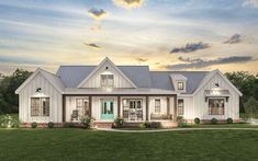 this is an artist's rendering of the farmhouse style house plans that will be built on land