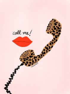 a drawing of a leopard print phone with red lipstick and the words call me on it