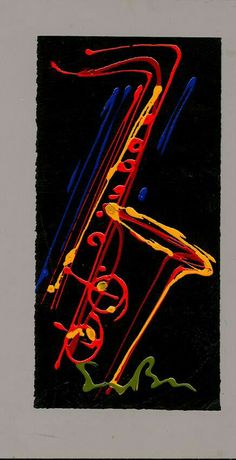 an image of a musical instrument in neon colors on a black background with white border