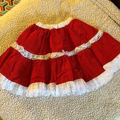 Waist Stretches To 12 Inches 13 Inches In Length Red Cotton Ruffle Skirt, Red Cotton Ruffled Skirt, Cute Red Ruffled Skirt, White Jean Skirt, Blue Pleated Skirt, Toddler Skirt, Girl Tutu Skirt, Camo Skirt, White Ripped Jeans