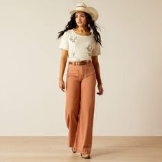 Lyla Trouser | Ariat Spring Mid-rise Jeans For Elevated Casual Occasions, Spring Elevated Casual Mid-rise Jeans, Mid-rise Jeans For Elevated Casual Spring Wear, Spring Day Out Relaxed Fit Jeans, Relaxed Fit Jeans For Spring Day Out, Casual Flare Jeans For Spring Day Out, Spring Relaxed Fit Jeans For Day Out, Chic Wide Leg Cotton Pants For Elevated Casual, Versatile High Rise Wide Leg Pants For Summer