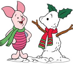 a snowman and piglet are standing next to each other