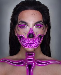 Fantasy Make-up, Halloween Make-up Looks, Horror Make-up, Skeleton Makeup, Neon Makeup, Special Fx Makeup, Smink Inspiration, Special Effects Makeup