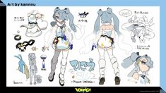 an anime character sheet with various poses and expressions