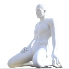 a white mannequin sitting on the ground with his legs crossed