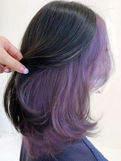 Purple Peekaboo Hair, Dark Violet Hair, Hidden Hair Color, Peekaboo Hair Colors, Violet Hair Colors, Two Tone Hair, Two Toned Hair, Dark Purple Hair, Dyed Hair Purple