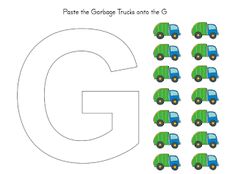 the letter g is for garbage trucks and it's matching letters with each other