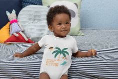 It's never to early to introduce a classic to your babe, dress him or her to the nines with this 100% cotton one piece. It has three snap leg closure for easy changing, a comfortable envelope neckline and a classic line from the Fresh Prince Of Bel-Air theme song. • 100% ring-spun combed cotton • Side-seamed construction • Envelope neckline • Three-snap leg closure Size guide WIDTH (inches) FITS BABY LENGTH (inches) FITS BABY WEIGHT (LBS) (lbs) 3-6m 9 3/8 20-25 12-16 6-12m 9 7/8 25-28 16-22 12-1 Fun Cotton Bodysuit For Playwear, Playful Cotton Onesie For Playwear, Playful Fitted Cotton Onesie, Playful Cotton Fitted Onesie, Fun Cotton Bodysuit For Playtime, Playful Cotton Onesie For The Beach, Short Sleeve Cotton Onesie For The Beach, Fitted Cotton Onesie For Beach, Sunny Clouds