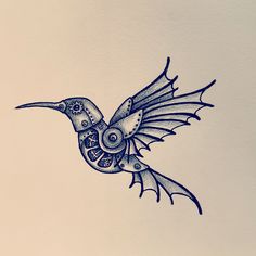 a drawing of a humming bird with intricate details