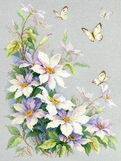 cross stitch pattern with flowers and butterflies