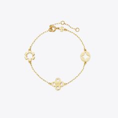 Kira Clover Bracelet: Women's Designer Bracelets | Tory Burch Clover Bracelet, Tory Burch Kira, Designer Bracelets, Luck Charm, Luck Charms, Accessories Bracelets, Pretty Jewellery, Designer Jewelry, Bracelet Designs