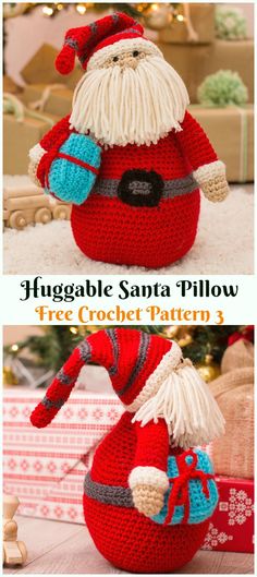 Crochet Huggable Santa Pillow Amigurumi Free Patterns - #Amigurumi; #Santa; Toy Softies Crochet Free Patterns Amigurumi Santa, Santa Pillow, Crochet Santa, Crochet Pillow Pattern, Holiday Crochet