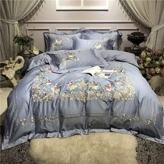 Luxury 80S Egyptian Cotton Pastoral Flowers Embroidery Palace Bedding Set 4pcs.   "This pin contains affiliate links, which means I may earn a commission at no cost to you extra for you". 
 #affiliate #advertising"