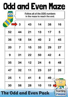 an odd and even maze worksheet with numbers