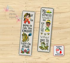 two cross stitch bookmarks with the words i'm going to ride this kingdom