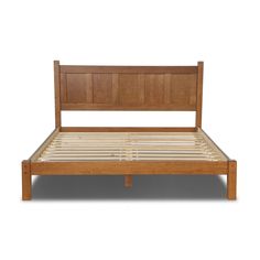 a wooden bed frame with no headboard and foot board on the bottom side, against a white background