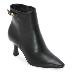 These Liz Claiborne women's Otto stiletto booties are a sleek sophisticated pair to add to your work or going out looks. Made from smooth faux leather, they have a gold-tone hardware embellished top strap and side zip closure, a 3-inch stiletto heel, a pointed-toe silhouette and a comfortable memory foam insole. Wear them with a dress or pants and a blouse. Closure Type: ZipperFootwear Technology: Memory Foam InsoleShaft Circumference: 10 1/2 InchesBoot Shaft Height: 5 InchesShoe Heel Height: 3 Going Out Looks, Shoe Nails, Embellished Top, 2 Inch Heels, Shoes Booties, Black Girls Hairstyles, Black Booties, Liz Claiborne, Stiletto Heel