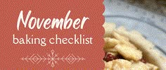 a close up of a pie on a plate with the words november baking checklist