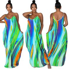 Summer Vacation Tie Dye Print Sleeveless Strap V-neck Loose Fitting Casual Women Maxi Dress Women Maxi, Tie Dye Print, Womens Maxi Dresses, 1 Million, Summer Vacation, Casual Women, Tie Dye, Loose Fitting, Dye