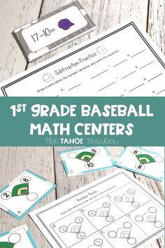 the 1st grade baseball math center is filled with activities to practice numbers