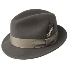 Bailey of Hollywood Litefelt Wool Center Dent Tino 7001 Fedora Basalt Grey Category: Breed Fabric: Litefelt Wool Style: Fedora Brim: 2" Crown: Center Dent Our Breed group salutes the pioneers of style: the experimenters, the avant garde, the most intriguing troubadours of style. Our most directional, stylish and sophisticated hats sit in Breed. This hat is made with our famous LiteFelt® finish, a revolutionary treatment process that takes a natural unstiffened premium wool felt hat and makes it Mens Dress Hats, Trilby Fedora, Mens Hats Fashion, Fedora Hat Men, Straw Fedora, Wool Fedora, Classic Hats, Felt Fedora, Leather Hats