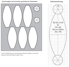 the pattern is shown with different shapes and sizes for each piece, including ovals