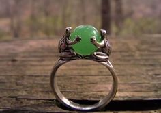 Frog Ring, Frog Jewelry, Grass Valley, Aventurine Stone, Indie Jewelry, Funky Decor, A Frog, Funky Jewelry