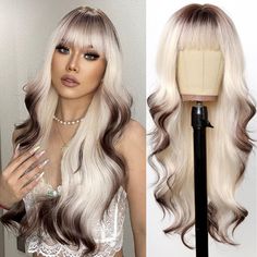 PRICES MAY VARY. 🌟 Material: This long wavy platinum blonde wig is crafted from high-quality heat-resistant synthetic fibers that can withstand temperatures up to 150°C (300°F). The soft texture mimics the feel of natural hair, offering a skin-friendly and comfortable wearing experience that lasts throughout the day. This durable wig is designed for long-term use and boasts a realistic appearance for a natural look. 🌟 Wig Type: This 26 inch long platinum blonde curly wig with bangs is specific Platinum Balayage, Wig Curls, White Wigs, Platinum Blonde Wig, Long Platinum Blonde, Blonde Curly Wig, Curly Wig With Bangs, Long Blonde Wig, Wigs For White Women