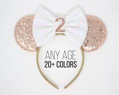 Party White Ears Headband, Pink Party Hair Accessories With Ears, Pink Ears Hair Accessories For Party, Gold Headband Hair Accessories Gift, Gold Hair Accessories With Matching Headband As Gift, Rose Gold Birthday, Disneyland Birthday, Disney Ears Headband, Birthday Headband