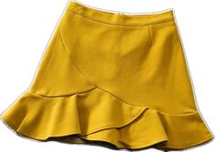 Chic Fitted Yellow Skirt, Trendy High-waist Yellow Skirt, Trendy High Waist Yellow Skirt, Fitted Yellow Ruffled Skirt, High Waist Yellow Skort, Elegant Yellow Skirted Bottoms, Elegant Yellow Mini Skirt For Summer, Yellow Stretch Mini Skirt, Stretch Yellow Mini Skirt