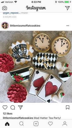 an instagram page with cookies and other items on it, including roses in the middle