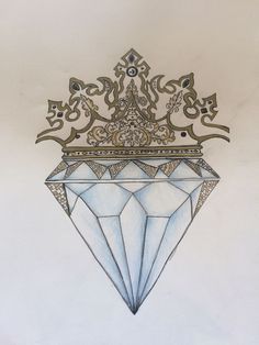 a drawing of a diamond with a crown on top