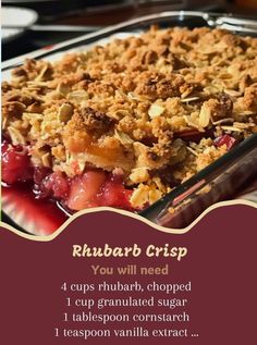 a recipe for rhubarb crisp is shown