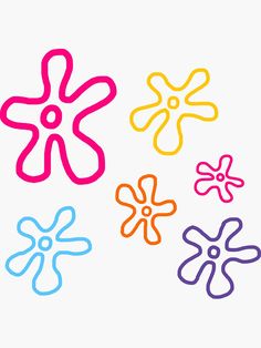 four different colored flowers on a white background