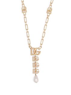 Gold tone logo-plaque chain necklace from DOLCE & GABBANA featuring chain-link detailing, logo plaque and lobster claw fastening. | Dolce & Gabbana Logo-Plaque Chain Necklace