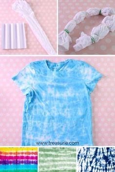 tie - dyed t - shirts and other crafting supplies are featured in this collage