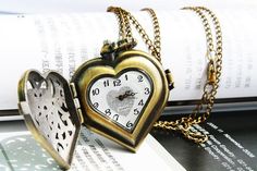 Item number: ty144422Color: Antique Bronze  Size:40mm(1mm = 0.03937inch) Tips: The clock can work, and easy to change battery Heart Shaped Watch, Watch Charms, Heart Watch, Pendant With Chain, Vintage Clock, Cute Disney, Disney Outfits, Wrap Watch, Antique Bronze