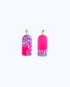 Neon Pink Bar Earrings, Bright Statement Earrings With Colourful Glitter, Handmade Jewelry Gift - Etsy Trendy Pink Glitter Earrings, Pink Glitter Jewelry For Gift, Pink Glitter Drop Earrings, Pink Glitter Earrings, Pink Bar, Colorful Glitter, Crystal Resin, Special Girl, Bright And Beautiful