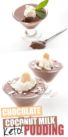 chocolate coconut milk pudding in a glass bowl