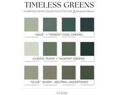 an image of the color palettes for different colors and styles of paint, including dark green