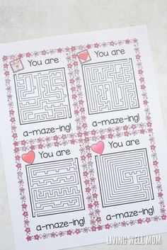 printable valentine's day maze cards for kids