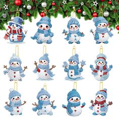 cross stitch snowmen hanging ornament kits for christmas tree decorations, set of 12